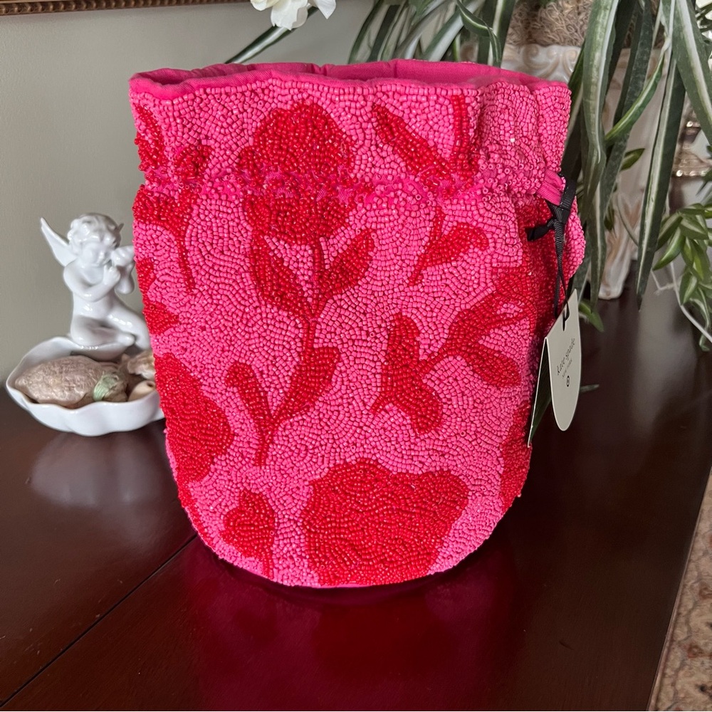 Kate Spade x Target Pink and Red Beaded Bucket Bag NWT